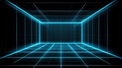 Wall Mural - Abstract Digital Cube Neon Lines Glowing Room