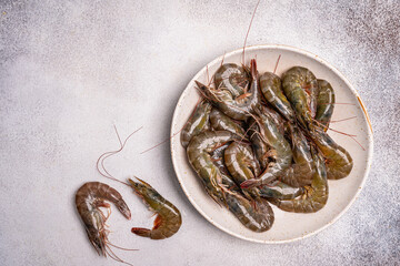 Wall Mural - Fresh uncooked prawns or shrimps