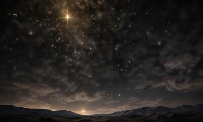 Wall Mural - Mystical night sky with gold stars against a black background,  cosmic,  abstract