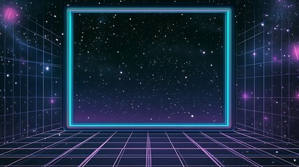 Poster - retro neon frame displays starry night sky
