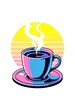 © Neuroillustrator3033 - Morning Motivation, Single Cup of Coffee with Steam, Vaporwave Style, White Background, Close-Up Illustration