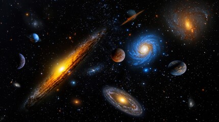 Wall Mural - a galaxy with a sun in the middle and planets surrounding it