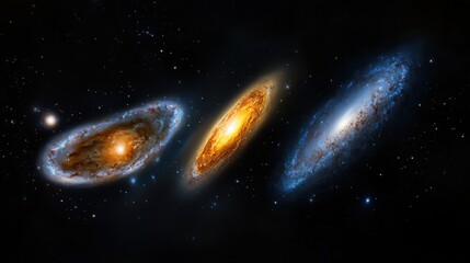 Wall Mural - three different shaped galaxies are shown in a black background