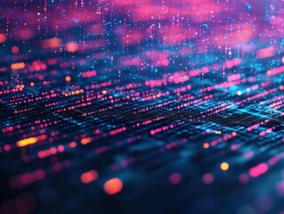 Poster - Dynamic technicolor digital abstract background with particles creative technology concept vibrant visualization digital art