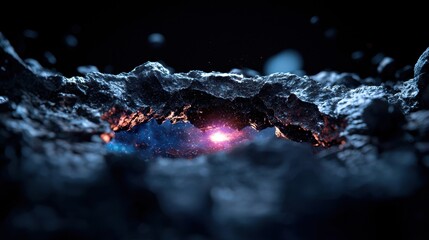 Wall Mural - a small hole in a rocky surface with a bright orange star in the center