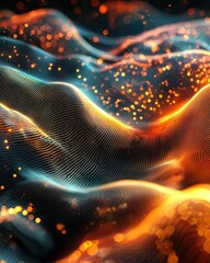 Poster - Dynamic digital abstract technology mesh grid waves virtual environment graphic art futuristic viewpoint