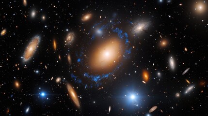 Wall Mural - a galaxy with many stars and a blue star in the middle