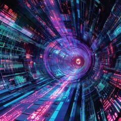 Fototapete - Dynamic digital abstract visualization virtual space graphic design futuristic environment immersive perspective aesthetic exploration