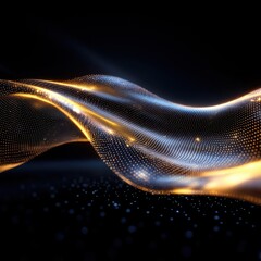 Poster - Dynamic sci-fi holographic waves abstract digital landscape visual art dark environment futuristic perspective