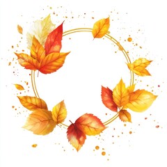 Wall Mural - Autumn leaves watercolor wreath design perfect for fall projects