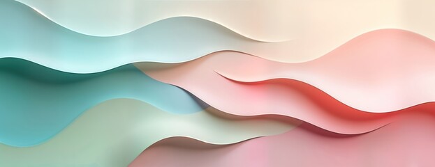 Poster - Abstract pastel background design with soft color transitions, wavy lines. Geometric shapes create modern, trendy look. Minimalist design perfect for branding, posters product presentations for soft