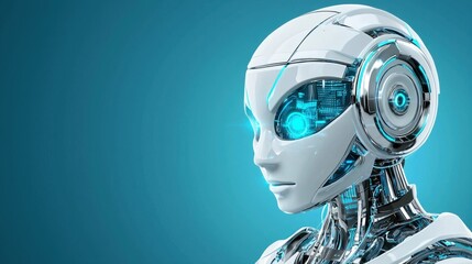Poster - futuristic robot character digital studio 3d render tech environment close-up view ai concept explor