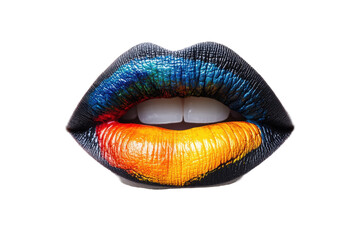 Aufkleber - Vibrant artistic lips with multicolor paint on a white background showcasing creativity and expression through makeup design