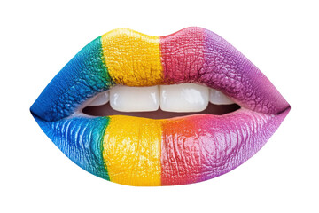 Fototapete - Vibrant artistic lips with multicolor paint on a white background showcasing creativity and expression through makeup design