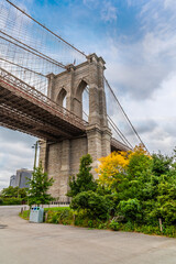 Wall Mural - A view on the east shore underneath the Brooklyn bridge in New York, in the fall