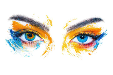 Poster - Colorful artistic expression of beauty with vibrant painted eyes showcasing creativity and individuality on a transparent background