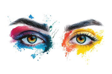 Poster - Colorful artistic expression of beauty with vibrant painted eyes showcasing creativity and individuality on a transparent background