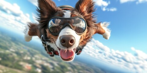 Wall Mural - dog skydiving