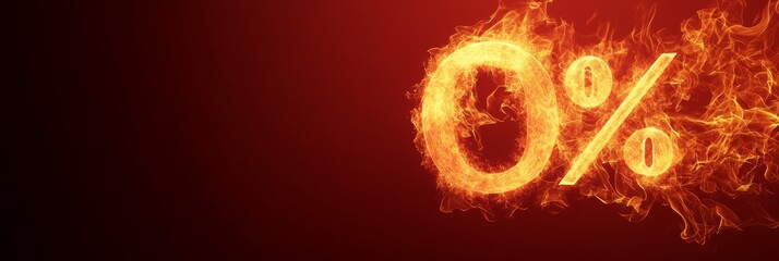 Aufkleber - Fiery zero percent symbol representing burning interest rates, signifying changes in financial markets, investment strategies, or cryptocurrency trends
