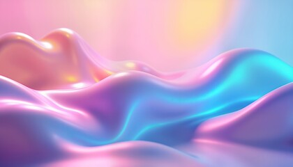 Poster - Colorful holographic neon background with pastel colors. Abstract waves create vibrant design. Iridescent effect gives futuristic look. Trendy graphic could used for posters wallpapers. Image evokes
