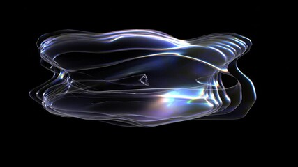 Poster - Abstract Iridescent Transparent Curvy Shapes Animation Against A Black Background