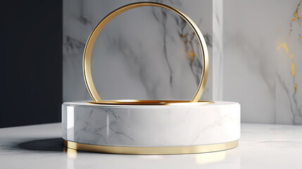 Poster - 3d pedestal for a product display. Podium scene shot with geometric platform