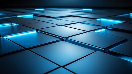 Abstract Blue Cubes Illuminated With Glowing Lines