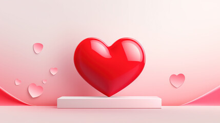 Poster - Valentine's Day card with shiny 3D heart in pink studio room