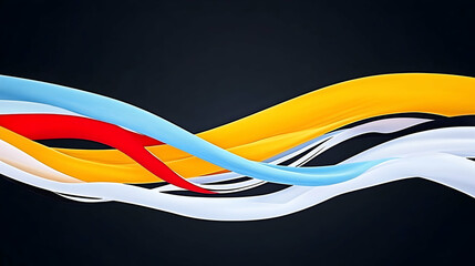Wall Mural - Abstract colorful flowing ribbons against dark background, ideal for website banners or design templates.
