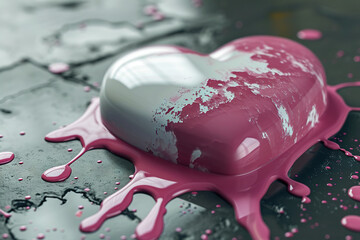 Poster - Sweet pink heart made of paint is melt dripping down. Valentines Day concept of love and romance