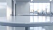© rose id - Modern Office Interior: Minimalist White Table and Blurred Background