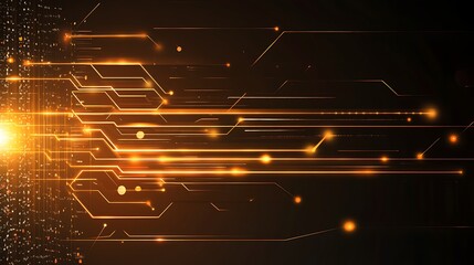 Abstract Digital Circuitry Glowing Orange Lines