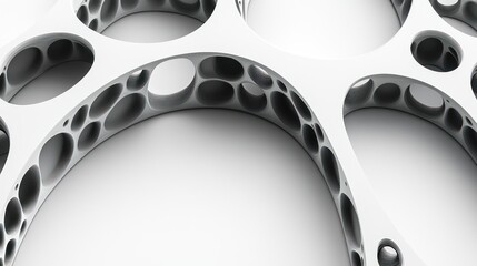 Aufkleber - Intricate white structure with circular voids. Ideal for futuristic architecture, product design, or abstract art. Suggests lightweight strength and complexity.