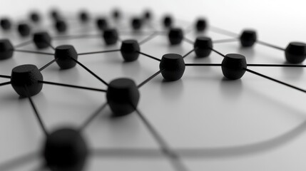 Aufkleber - Abstract 3D render of black interconnected spheres forming a network. Ideal for technology, communication, or social media concepts.