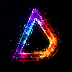 Poster - Colorful abstract triangle shape with vibrant hues glowing against a dark background. Generative AI