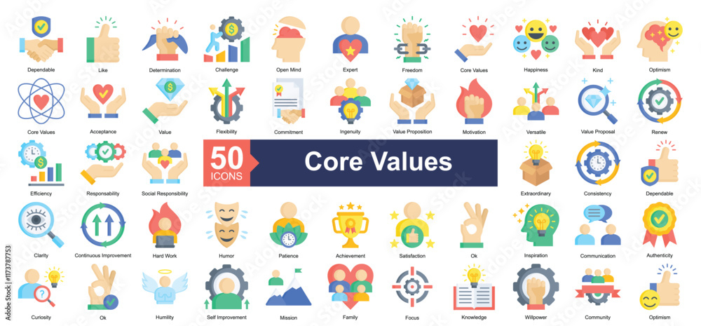 Value Open Icon Core Values Icon Collection Set.Containing dependable, like ...