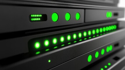 Aufkleber - Close-up of server racks with glowing green lights. Ideal for websites or articles about data centers, cloud computing, or cybersecurity.