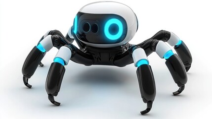 Poster - A futuristic spider-like robot with glowing blue accents. Ideal for exploration, surveillance, or search and rescue operations in hazardous environments.