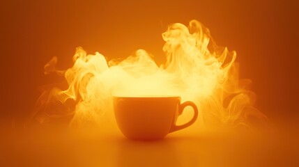 Wall Mural - Hot steaming beverage in a cup with dramatic lighting.