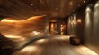 © Oleksandr - Serene wooden hallway with warm lighting inviting relaxation and tranquility in a modern wellness retreat setting. Generative AI