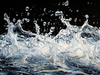 Poster - Ethereal water splash in hyperrealistic detail studio setting artwork black background close-up fluid dynamics
