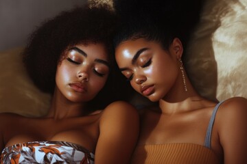 Peaceful rest of two young african females with radiant skin