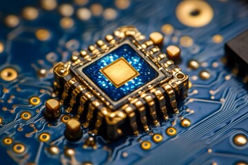 Poster - Close-up of microchip cpu showing computing power and technology