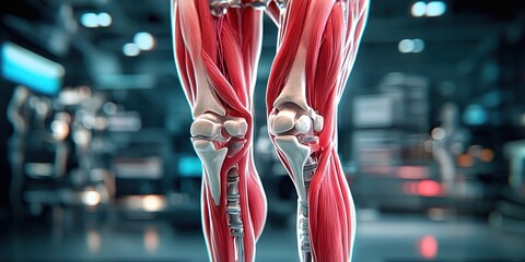 Wall Mural - 3D animation knee bone and muscle operation 