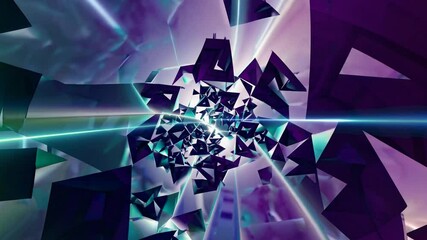 Poster - Visually captivating journey through a colorful geometric tunnel with dynamic shapes and light effects