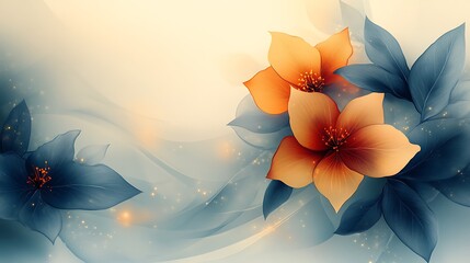 Wall Mural - Elegant orange and blue flowers with a soft background