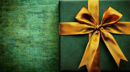 Wall Mural - A beautifully wrapped green gift box with a golden ribbon.