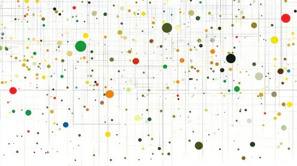 Poster - Abstract grid with colorful circles of varying sizes. Modern and minimalist design. Suitable for backgrounds, posters, or tech-related visuals.