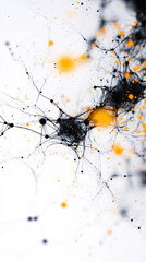 Naklejka na meble Abstract Composition with Black and Orange Splashes Resembling a Network or Neural Pathways on a Minimalist White Background