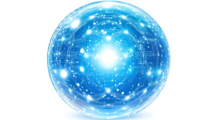 Aufkleber - A blue orb with intricate circuitry and glowing nodes suggests a futuristic technological network. Suitable for visualizing data flow, AI, or global connectivity.